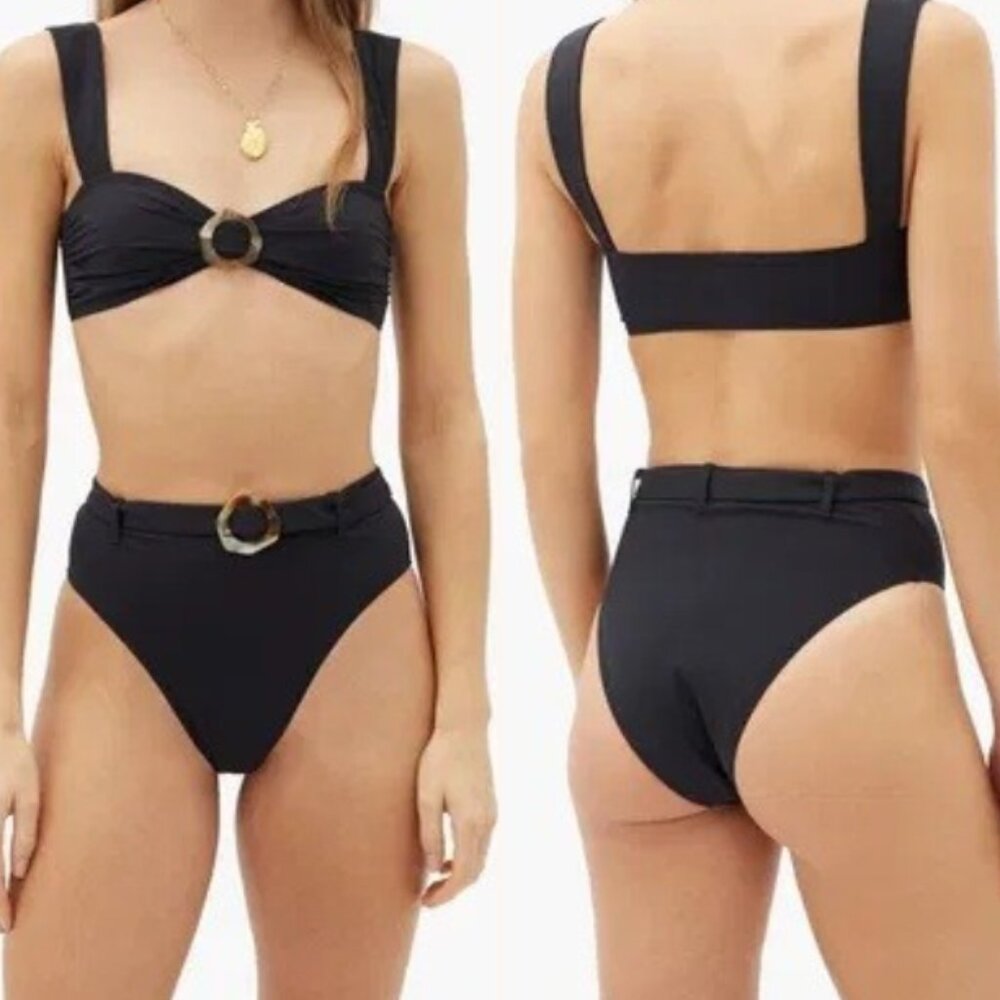 NWT Fisch Garbo Belted High-Rise Bikini Briefs Bottoms Black Small